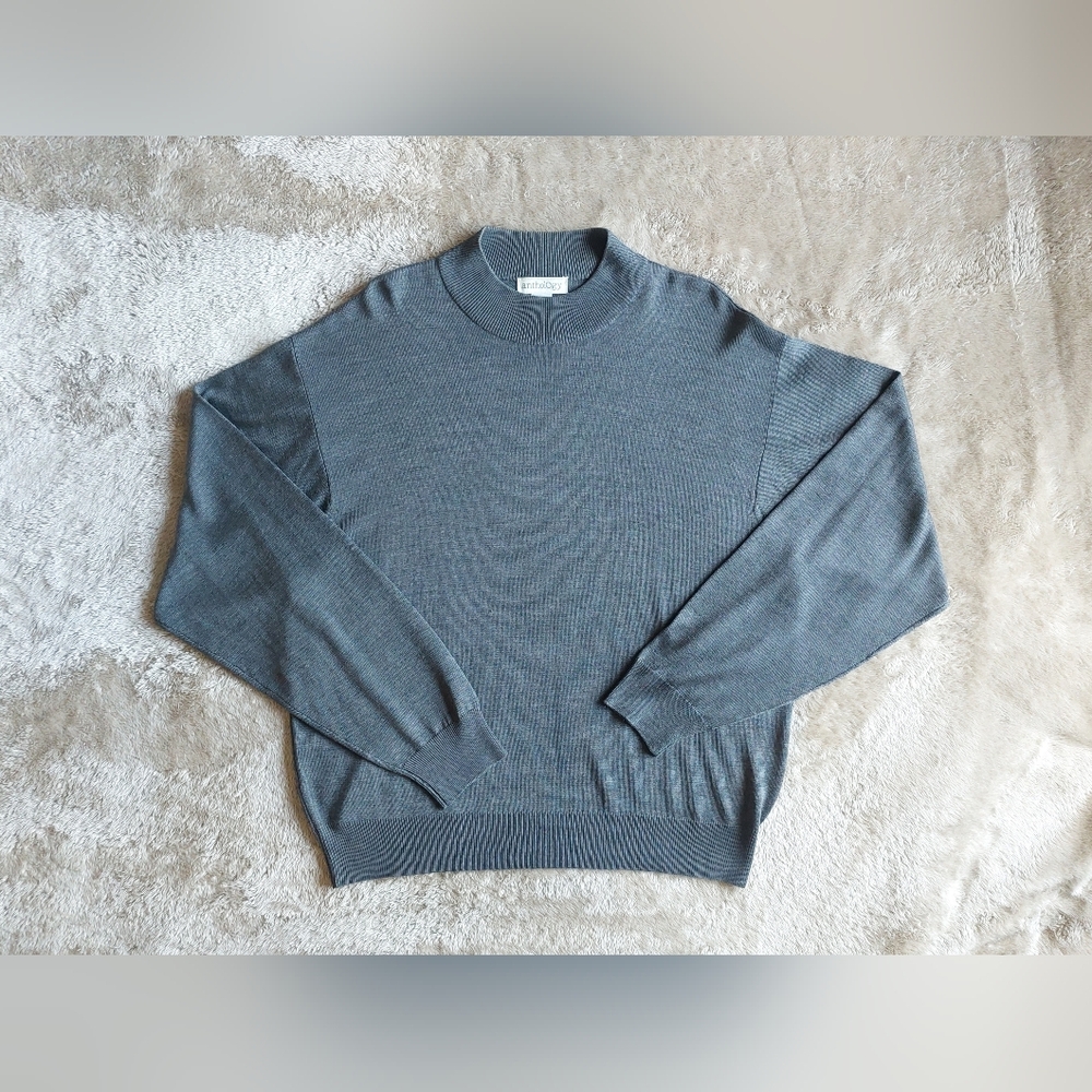 Anthology Men's Gray 100% Silk Soft Lightweight Mock Neck Sweater | XL